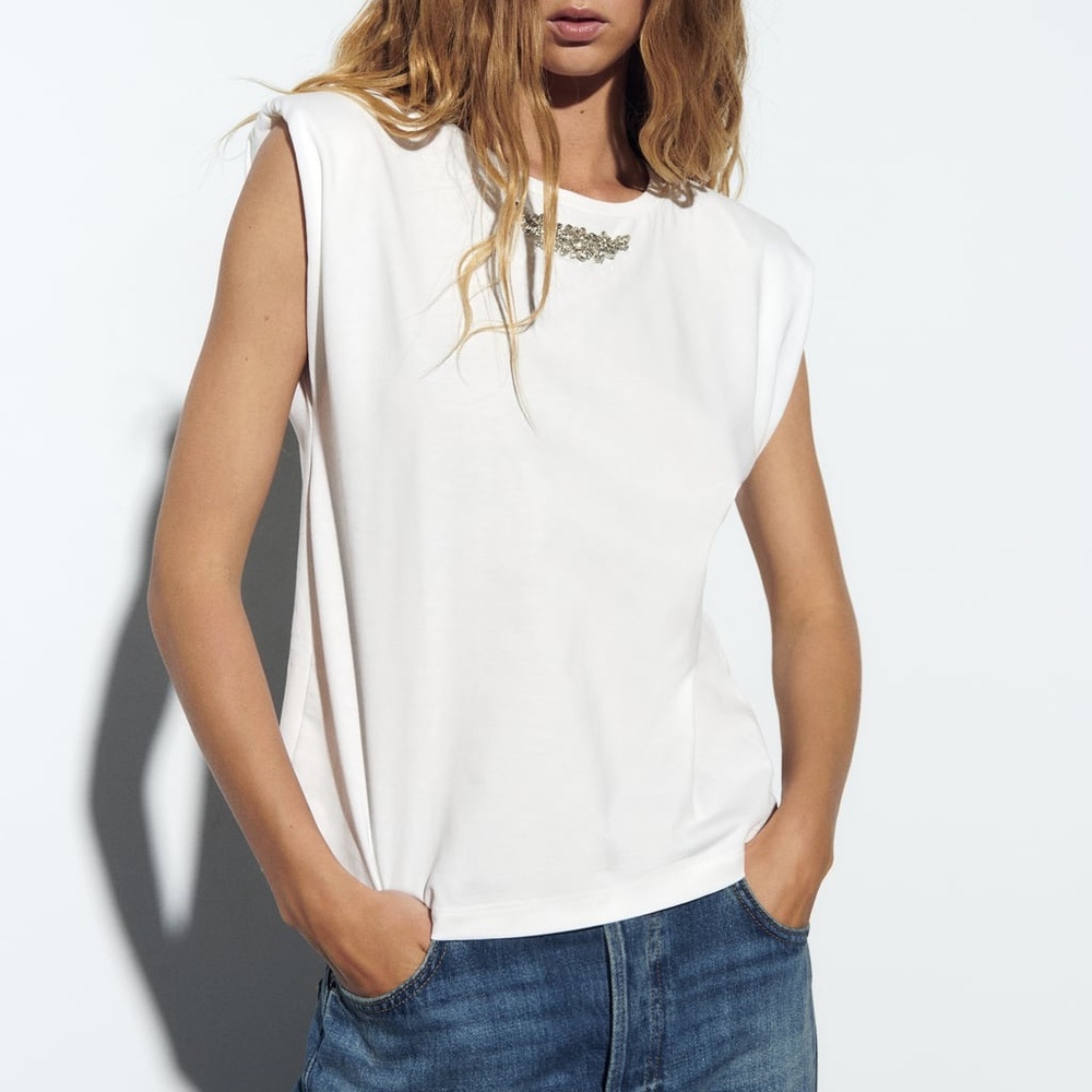 ZARA Jewel Shoulder Pad Tank Top